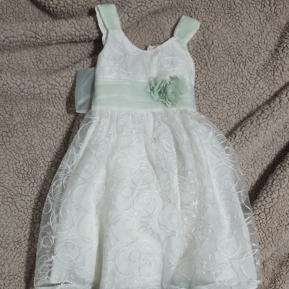 Elegant White and Mint Green Kids Dress